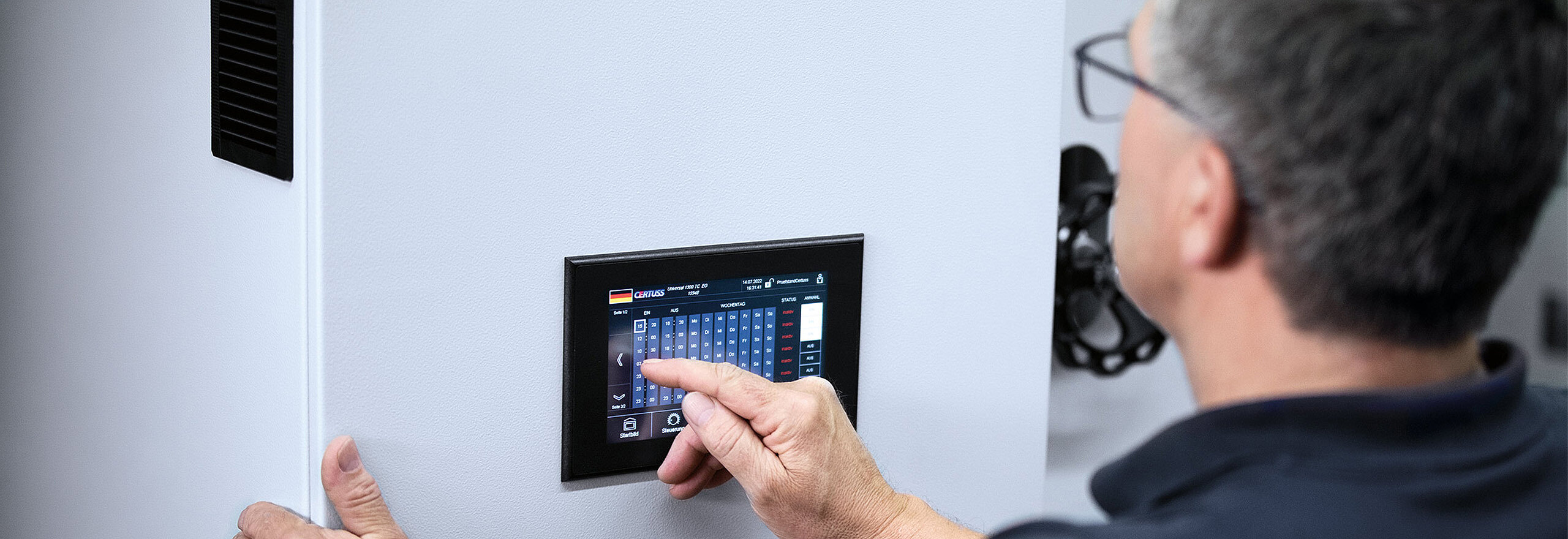 Touchscreen control panel of a CERTUSS steam generator